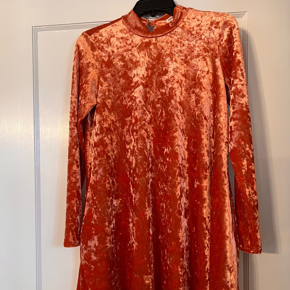 Orange velvet high neck dress